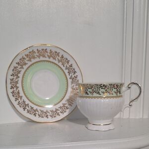 Vintage Elizabethan Fine Bone China Tea Cup and Saucer - Pink Pastel With Gold